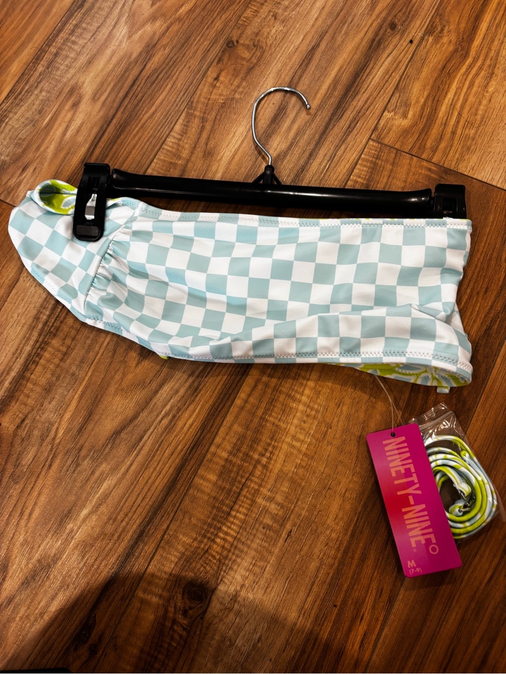 Ninety-Nine Checkerboard Bandeau Bikini Top - Mint & White - Reversible